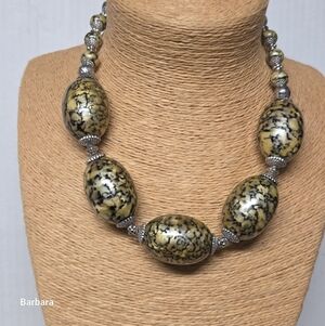 Vintage Handmade Large Gold/Black Beaded Statement Necklace